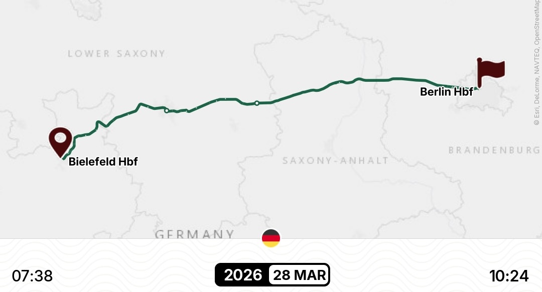 Kartenausschnitt der Bahnstrecke zwischen Bielefeld Hbf und Berlin Hbf